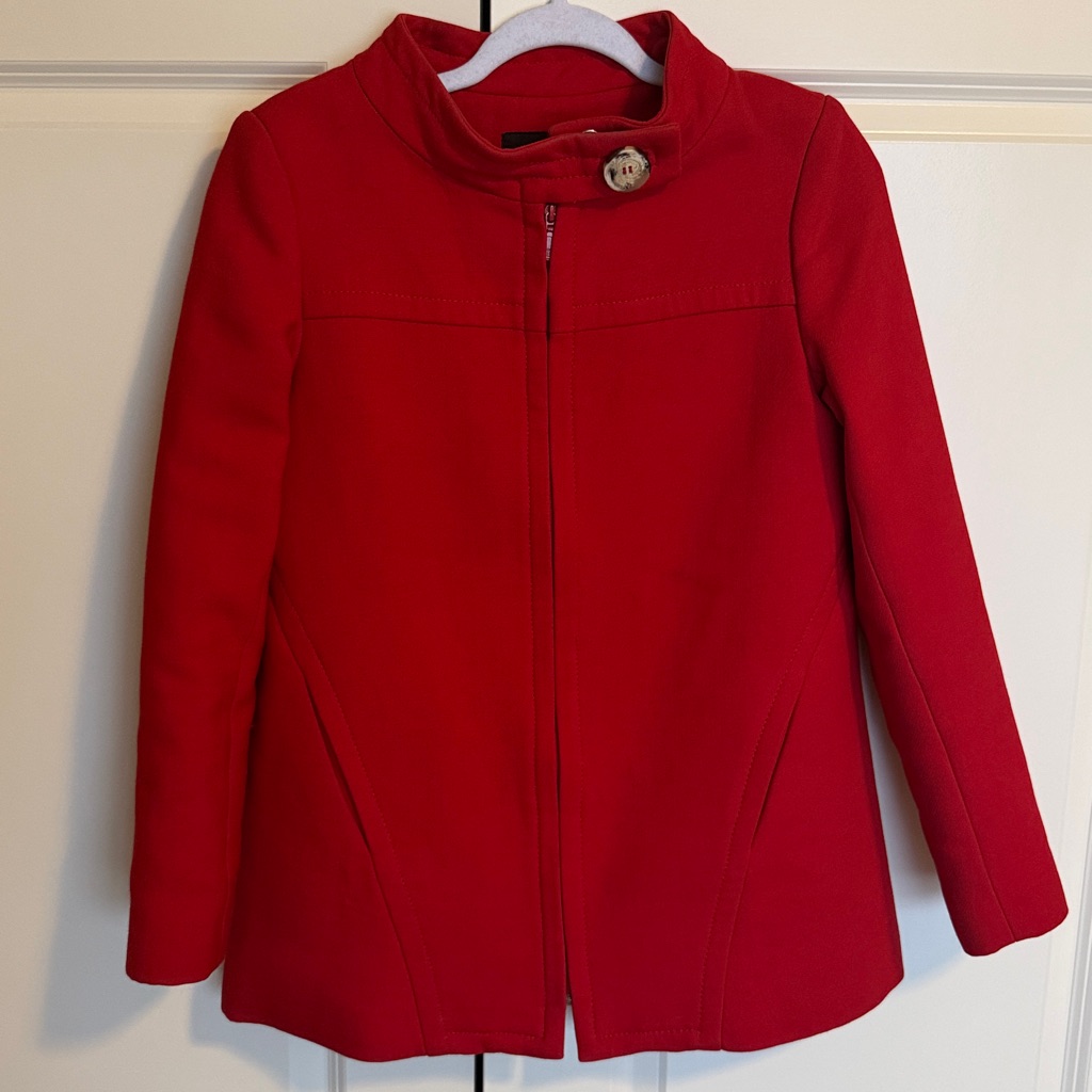 Smythe 4 Red Pea Swing Coat Jacket Back Pleat Pink Lined Classic Vintage Vibe